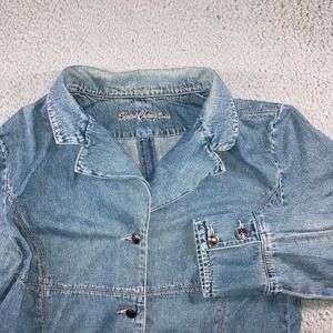 Vtg Simon Chang Denim Jacket Women 16 Button Front Y2K Classic Minimalist